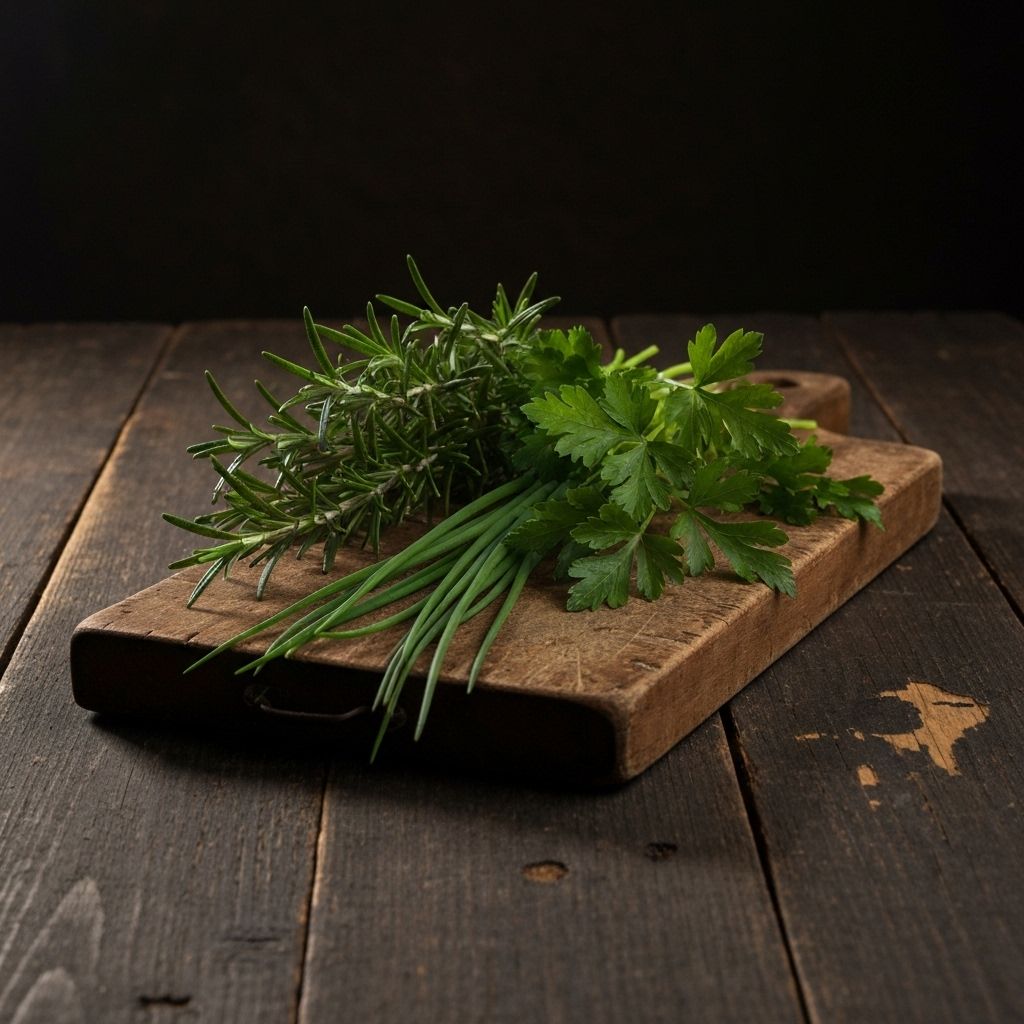 Herbs on cutting board